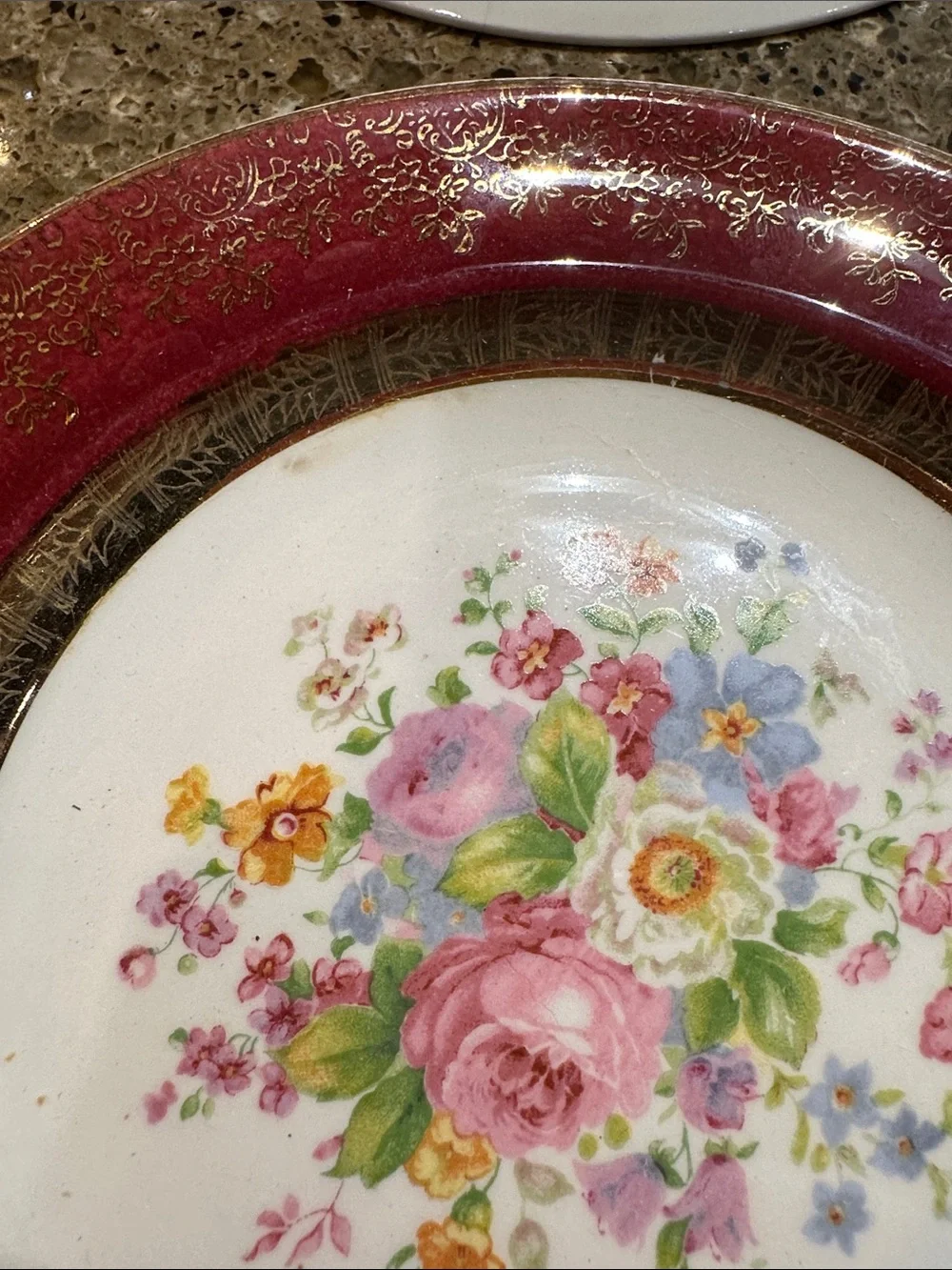 vintage mid-20th-century 6” plates Aristocrat Maroon by the Salem China Company